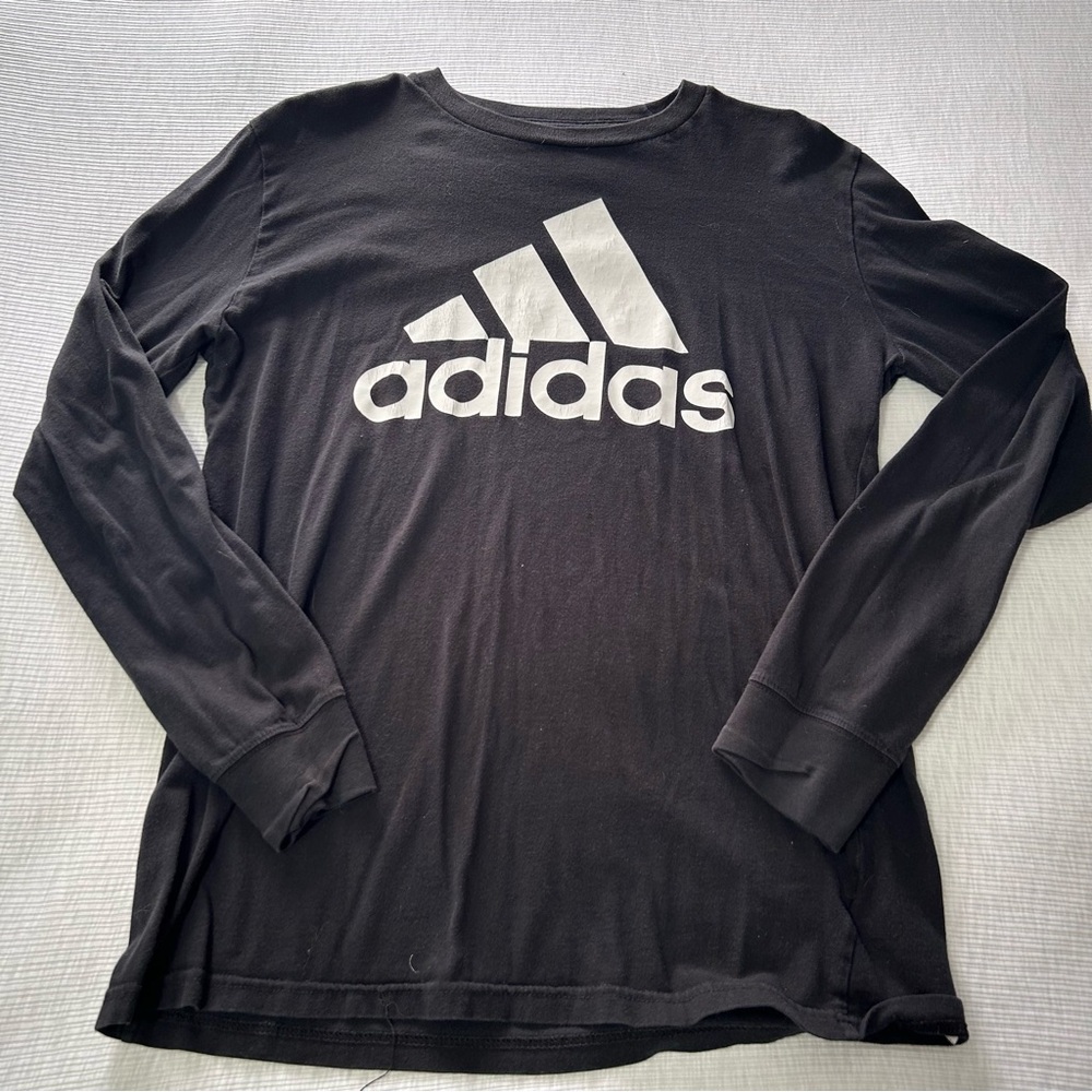 Adidas Youth Size L Black White Long sleeve Shirt Winter Fall‎ Athletic READ